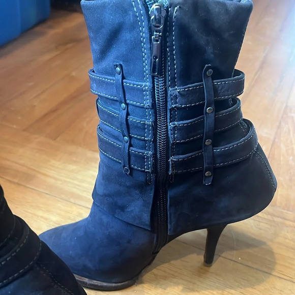 Schutz Dark Brown Leather Zip Up Buckled Heeled Boot Women’s 6B - Picture 5 of 8